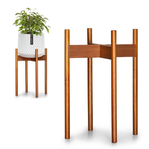 Tall Plant Stand Flower Pot Holder Mid Century 10 Inch Fixed Size Raised Wooden - Picture 1 of 8