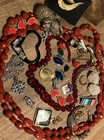 Lot Unique Vintage  Costume Jewelry Glass Stone Shell Odds Ends Etc 925