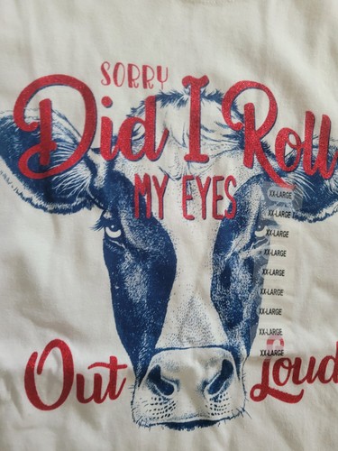 Damen T-Shirt Gildan weiß mit Kuh Design mit roten Glitzer Buchstaben Größe 2x - Bild 3 von 4