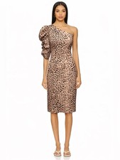 ASOS One Shoulder Animal Print Dress US4 UK8 EU36 Leopard Puff Sleeve Party