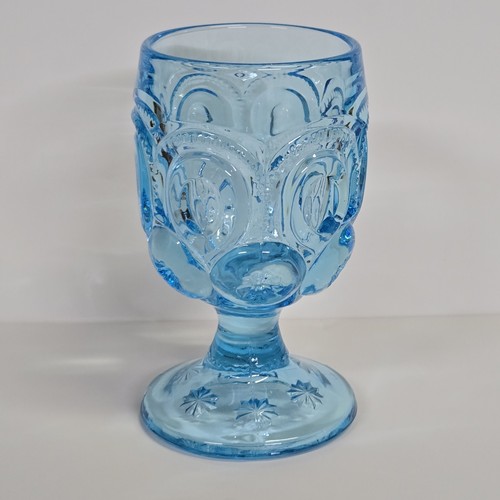 Vintage LE Smith Glass Moon & Star Teal Blue Water Wine Goblet 6" - Picture 2 of 11