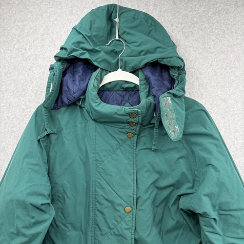 LL Bean Vintage Full Length Parka Quilted Coat Womens XL Green Hooded Winter - Picture 5 of 11