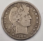 1908-D  (.3617 OZ SILVER) Barber Silver Half Dollar  *SILVER*