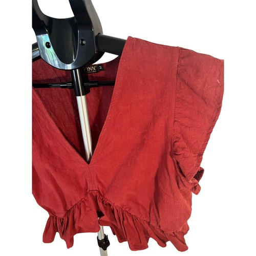 Camicetta boho senza maniche scollo a V cotone rosso con volant crop top donna taglia M - Foto 6 di 9