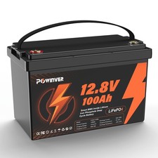 Powinver 12v 100ah Lithium Lifepo4 Battery 8000 Deep Cycle For Solar Rv Marine