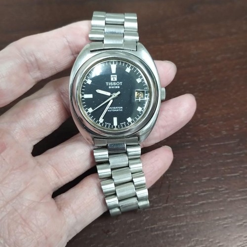 Tissot Navigator Automatic Watch Black Dial Date Display Stainless Steel Vintage