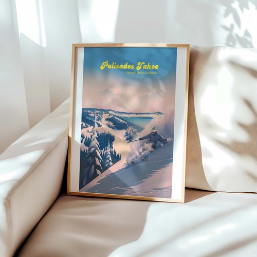 Póster de estación de esquí Palisades Tahoe Estados Unidos Sierra Nevada montañas prados alpinos - Imagen 6 de 7