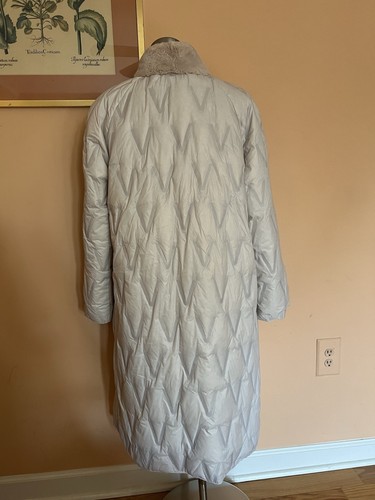 SAKS FIFTH AVENUE Fur Salon Downfilled Rex Rabbit Lined Beige Coat Puffer $2,495 - Picture 3 of 13