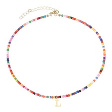 Colorful Initial Necklaces for Women,Cute Trendy Bead Chokers Necklace Letter L 