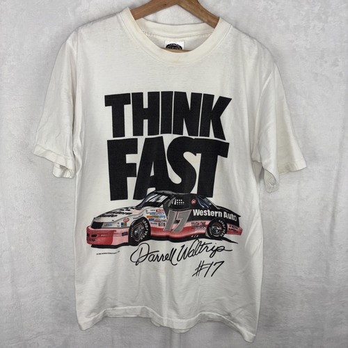 Vintage Darrell Waltrip Morris Design White Shirt "Think Fast" #17 Large 1992