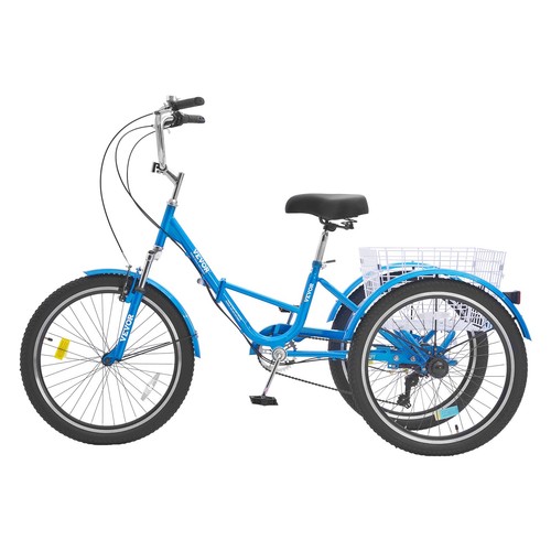 VEVOR Folding Adult Tricycle 24" 7-Speed Adult 3 Wheel Trikes Carbon Steel Blue - Picture 10 of 12