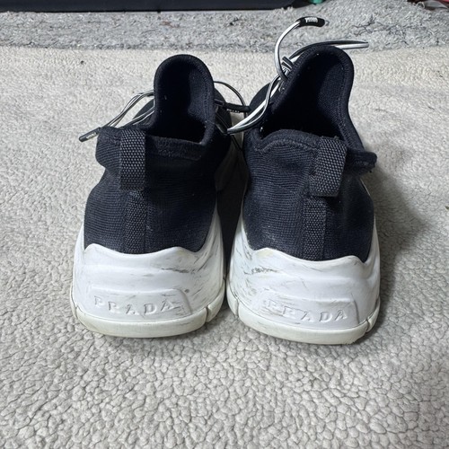 Prada Shoes Adult Size 5 Black White Knit Lace Up Low Top Logo Sneakers Casual - Picture 6 of 15