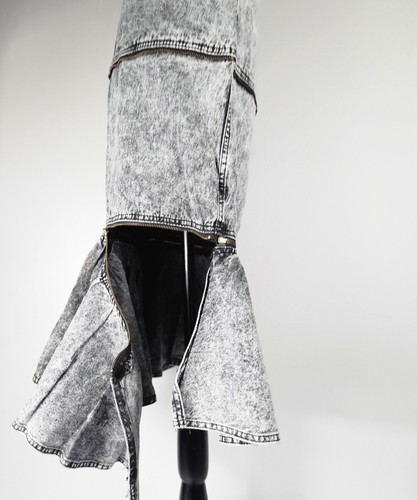 80s VTG BLACK ACID WASH DENIM 3 IN 1 CONV SKIRT ZIPOFF LONDON Sz 9/10 OR 11/12 - Picture 4 of 17