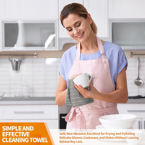 HOMERHYME Kitchen Towels, 8 Pack Microfiber Cleaning Cloth, 25'' 8, Grey Grid - Picture 4 of 8