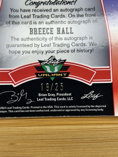 Leaf Valiant 2022 - All-American Breece Hall #AA-BH1 naranja/25 (AU, RC) - Imagen 3 de 3