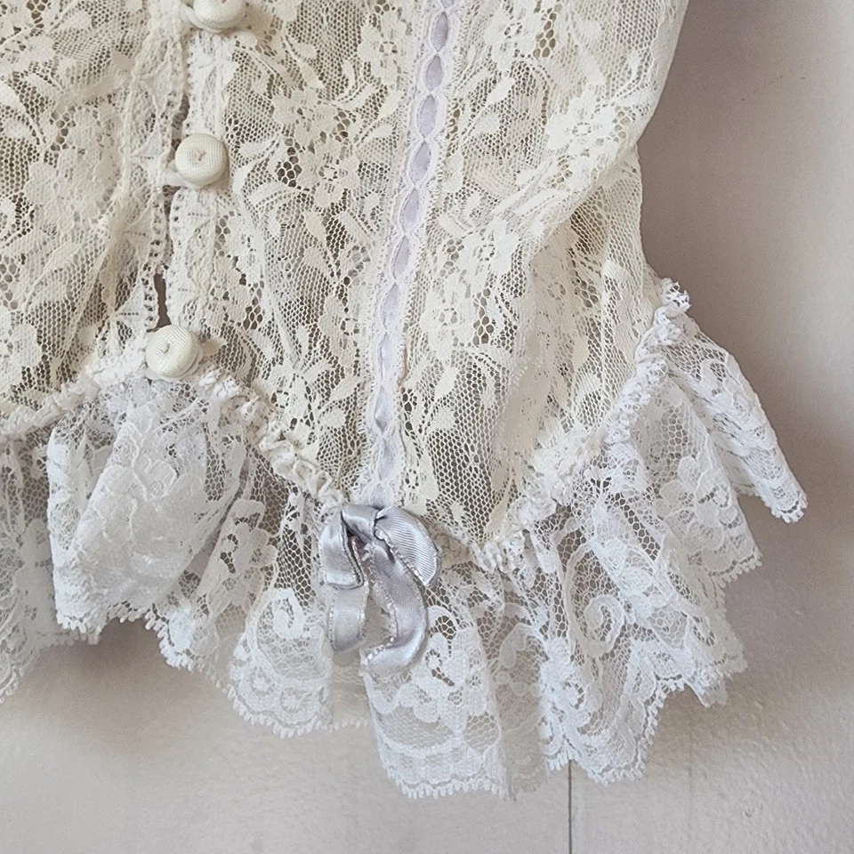 Tocador romántico vintage años 60 70 encaje peplum cami con volantes marfil Foto 4 de 4