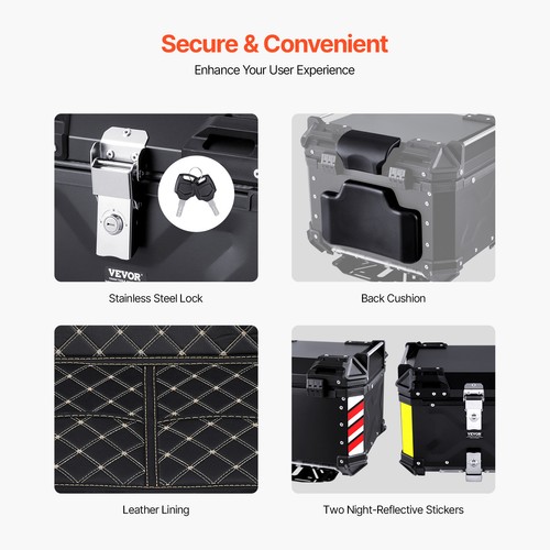 55L Motorcycle Luggage Tail Box Scooter Trunk Storage Top Case Waterproof Black - Picture 7 of 12