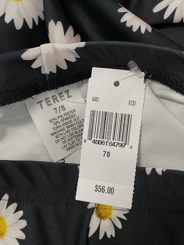 $56 Terez Kids Girl's Black Daisy Print Slim-Waistband Carrot Leggings Size 7/8 - Picture 3 of 3