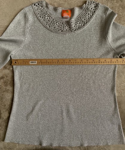 Hearts of Palm Women's Pullover Sweater Silver Metallic Size XL Crochet & Beaded - Picture 3 of 8