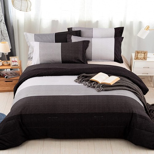 Grey Stripes Bedspread Set&Comforter Set&Quilt Cover Set Queen King Size Bedding - Picture 6 of 23