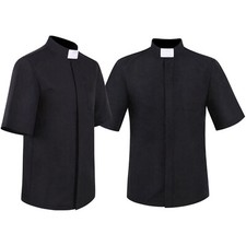 Mens Priest Clergy Tops Collar Pastor Minister Preacher T-Shirts Cospaly Costume