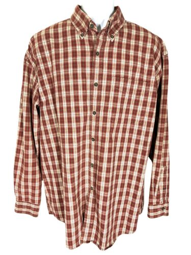 LL Bean Heavyweight Red & White Plaid Button Down Shirt Men’s Size Large Regular