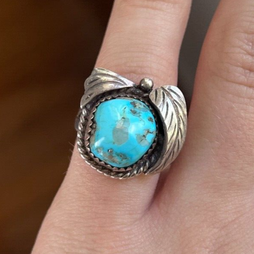 Vintage Türkis Sterling Silber Ring ~6,75 Indianer Kunsthandwerk signiert 925