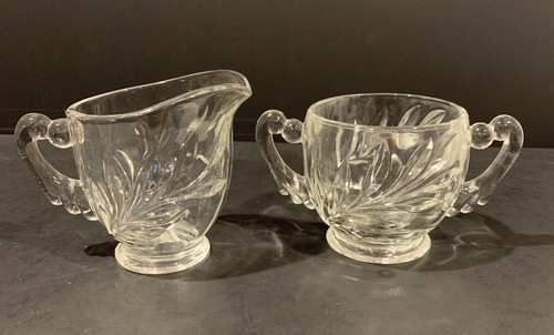Willow Leaf Cream & Sugar Set ~ Indiana Pressed Glass ~ Willow Pattern Vintage