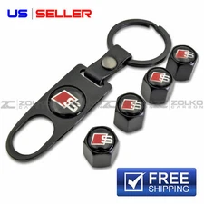 VALVE STEM CAPS + KEYCHAIN WHEEL TIRE BLACK - US SELLER