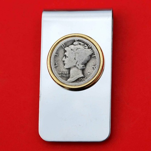 USA 1916 ~ 1945 Mercury Dime 90% Silber Münze zweifarbig Edelstahl Geldklammer - Bild 8 von 34