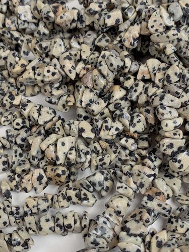 Natural Black White Dalmatian Jasper Nugget Pebble Irregular Chip Beads 32" - Picture 4 of 8