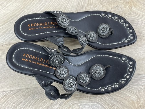 Donald J. Pliner Brown Silver Studs Leather Sandals Heels Size 8.5 M Italy - Picture 9 of 12