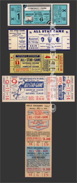 5 1933-1942 BASEBALL ALL-STAR GAME UNUSED FULL TICKETS 33 36 39 40 42 reprint 5 1933-1942 BASEBALL ALL-STAR GAME UNUSED FULL TICKETS 33 36 39 40 42 reprint