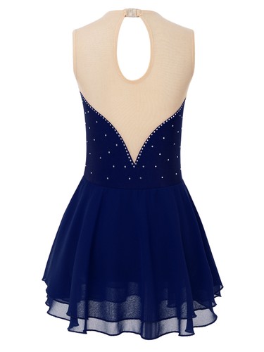 Mädchen Eiskunstlauf Kleid Ärmellos Ballettkleid mit Strass Rollschuh Tanzkleid - Picture 92 of 92