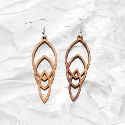 Handmade Olive Wood Drop Earrings – Eco-Friendly Lightweight Fashion Jewelry - Picture 9 of 10