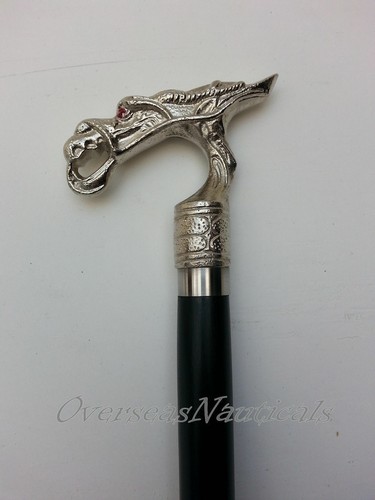 DRAGON HEAD HANDLE BLACK WOODEN CANE WALKING STICK FOLDING 3 PIECES CANE - Picture 3 of 5
