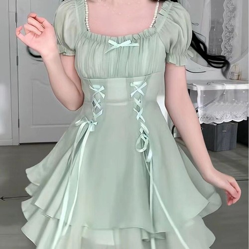 Japanese Princess Sweet Girls A-Line Dress Bow Fairy School Cute Short Dress - Bild 5 von 6