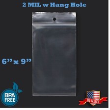 6" x 9" Zip Seal Reclosable 2Mil Plastic Top Lock Bags Hang Hole Jewelry 2 Mil