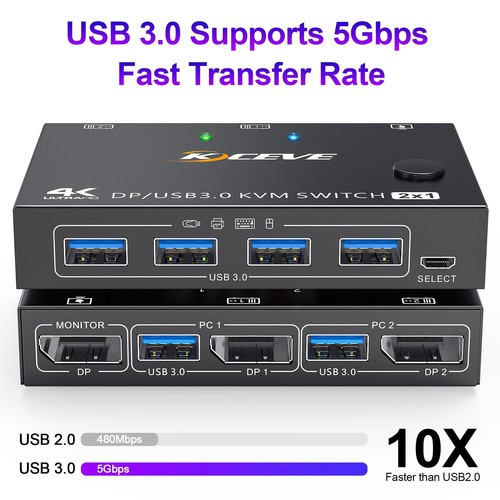 Commutateur KVM USB 3.0 DisplayPort 4K @ 144 Hz commutateur KVM 2 PC 1 monite... - Photo 8/9