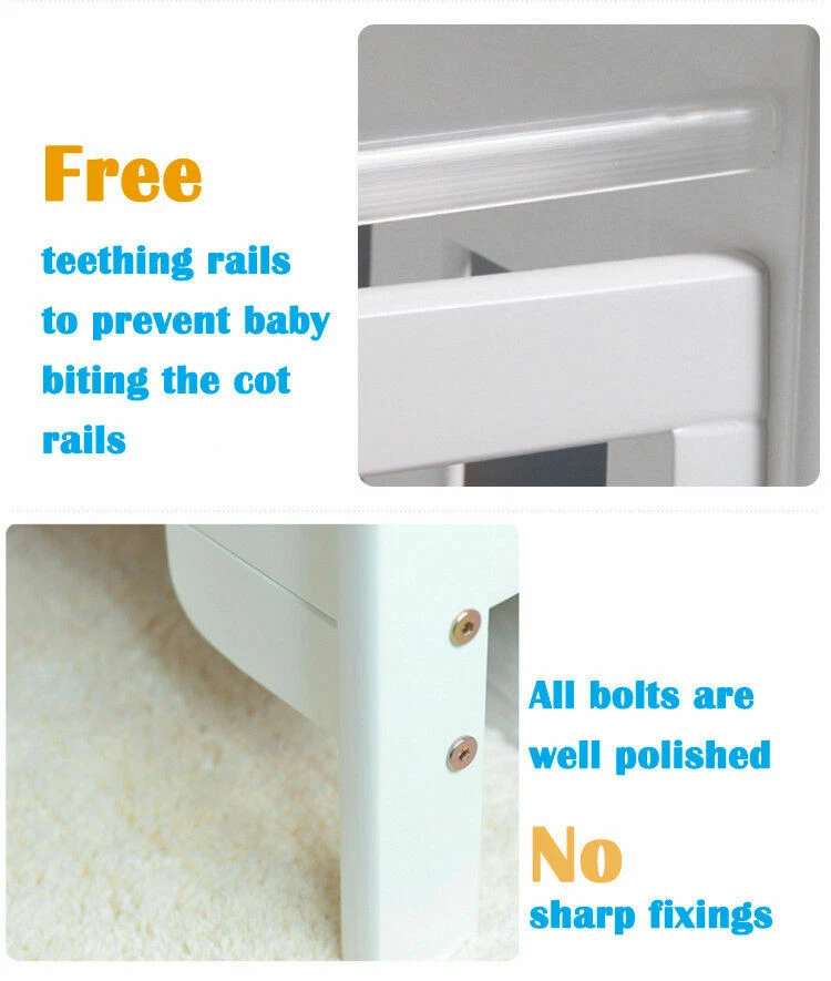 Wooden Baby Cot Bed & Drawer & Aloe Vera Mattress (Orlando with Drawer) - Image 3 of 4