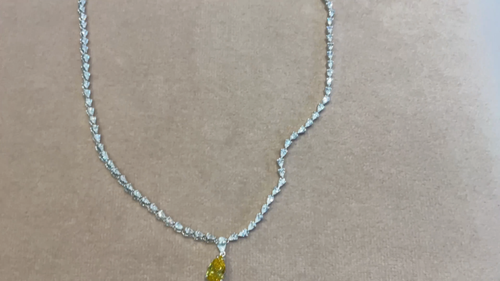 13.7 Carat Canary Yellow Lab Diamond Pear Tennis Necklace Platinum Plated 925 - Video 1 of 1