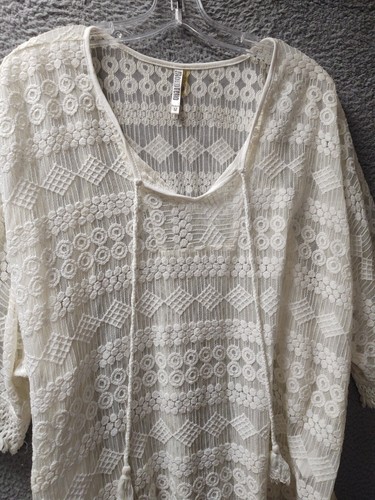 Monoreno Womens Peasant Shirt Medium Ivory Lace Oversized Blouse Top 0066 - Picture 4 of 8