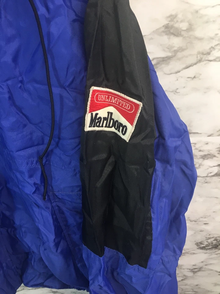 Marlboro Unlimited Full Zip Windbreaker Light Jacket Sz Medium M Blue Black #27 - Image 2 of 4