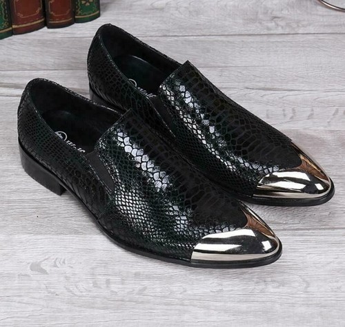 Mens Pumps Business Metal Head Pointy Toe Snakeskin Wedding Casual Dress Shoes  - Picture 4 of 8