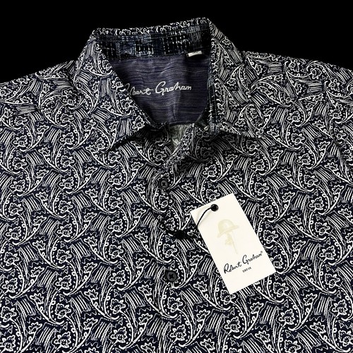 Robert Graham Geometric Paisley Bold Floral Navy White Sport Shirt 2XL $228 - Picture 5 of 13