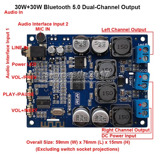 30W+30W Dual-Channel Bluetooth 5.0 Audio Speaker Digital Amplifier Board TPA3118 - Picture 3 of 7