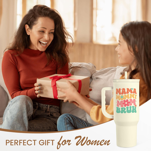 Mom Tumbler with Handle 40Oz, Mama Mommy Mom Bruh Cup Stainless Steel Insulated - Picture 8 of 8