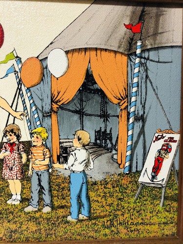 H Hargrove Painting Circus Clown with Children Serigraph Art Painting 8 x 10 - Picture 4 of 9