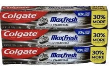 3 Pack Colgate MaxFresh Charcoal Mint with Whitening Toothpaste Freshens breath