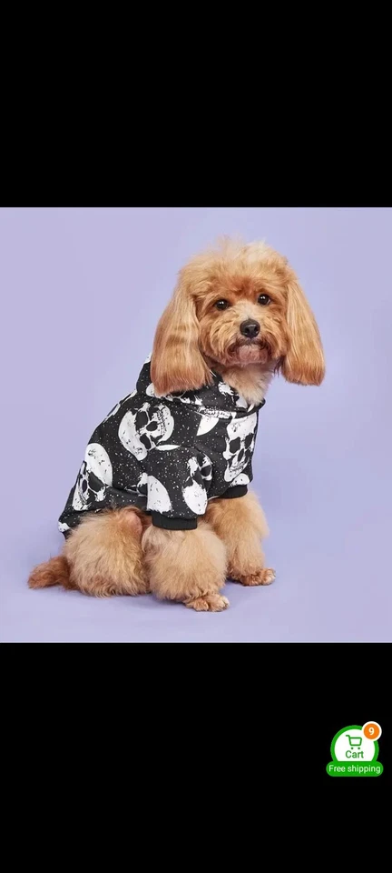 Suéter com capuz estampa de caveira raça média para cachorros. Tamanho (L) - Imagem 3 de 4